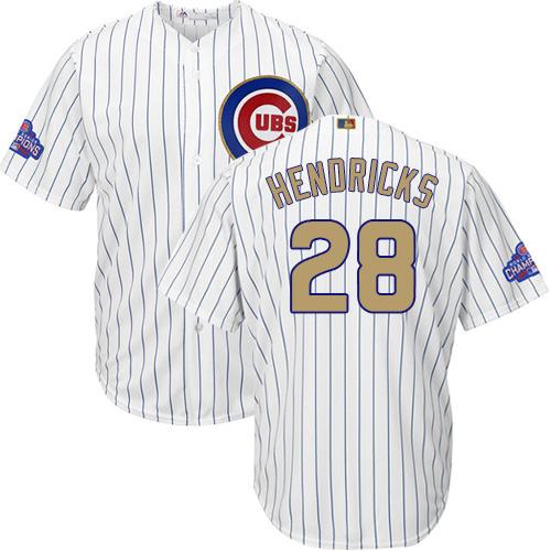 Cubs #28 Kyle Hendricks White(Blue Strip) Gold Program Cool Base Stitched MLB Jersey